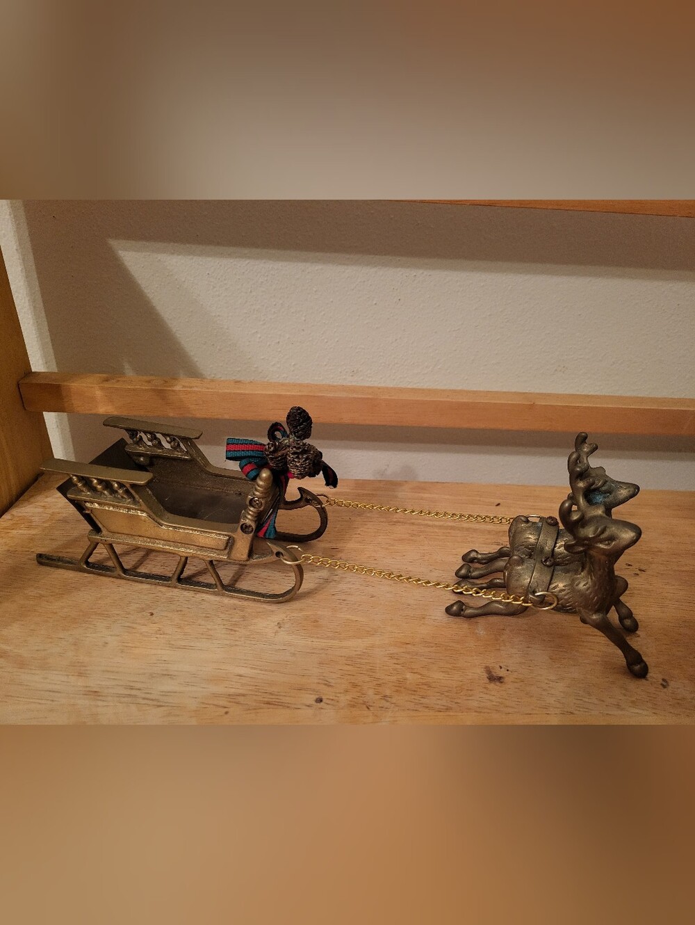 1960's Brass Reindeer & Sleigh Figurine 14”Long 3.25" Tall 2.50" Wide Interpur